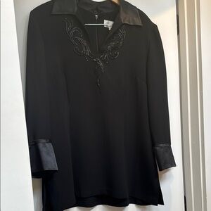 Vintage Studio Black Embellished Notched Collar Blouse